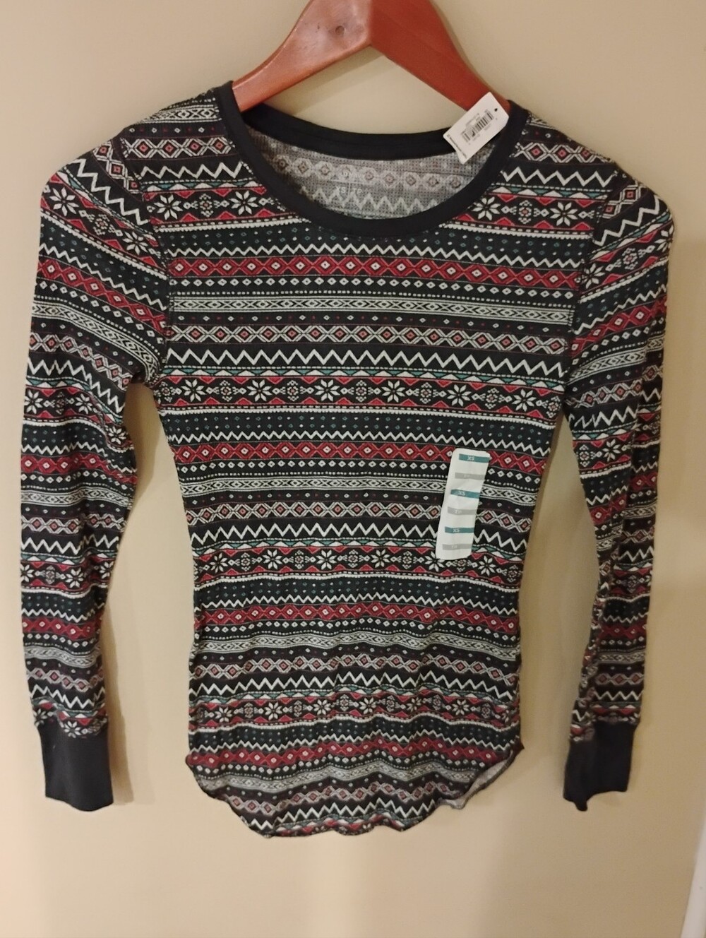NWT Old Navy Holiday Print Long Sleeve Thermal Pajama Top XS